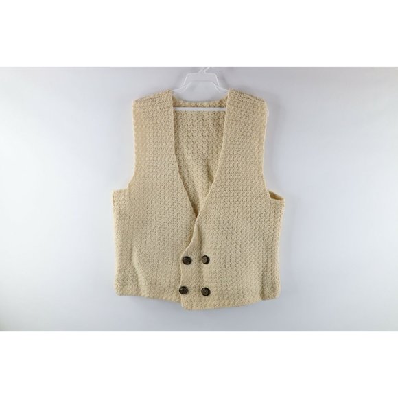 Vintage 60s Rockabilly Womens Large Chunky Hand Knit Wool Cardigan